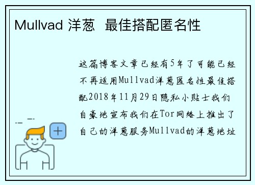 Mullvad 洋葱  最佳搭配匿名性 